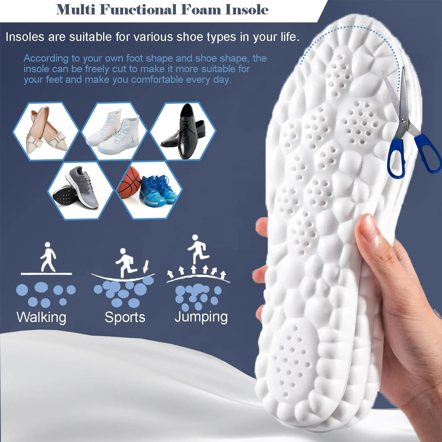 4D Cloud Soles Memory Foam Shoe Inserts,Support Shock Absorption Cushioning Sports Comfort Inserts, Breathable Shoe Inner Soles for Running,Walking,Hiking etc.