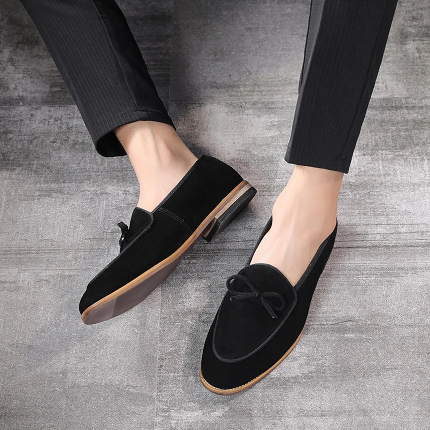 Aceptolcom Men's Comfort Casual Suede Leather Tassel Bow Slip-On Driving Penny Loafers Boat Shoes Driver Moccasins Dress Shoes