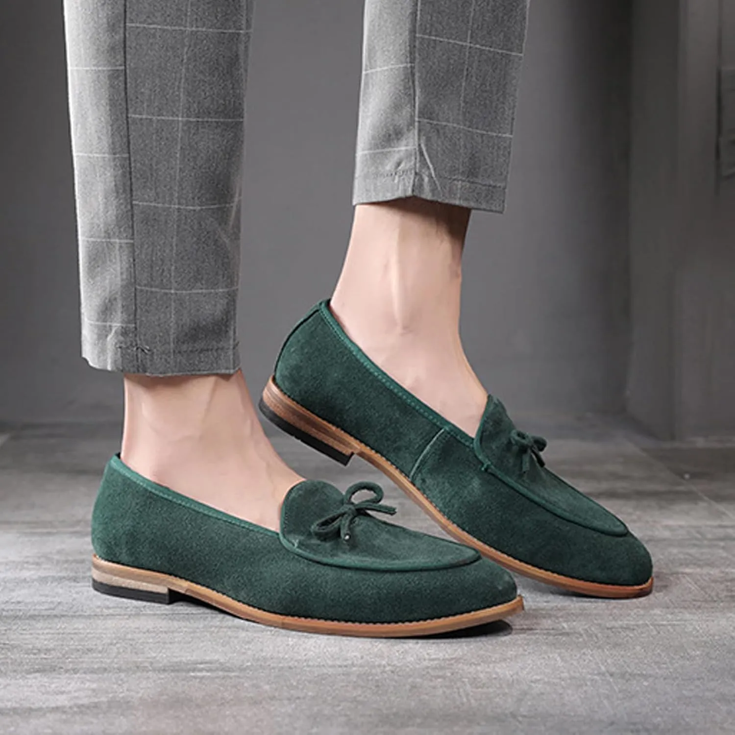 Aceptolcom Men's Comfort Casual Suede Leather Tassel Bow Slip-On Driving Penny Loafers Boat Shoes Driver Moccasins Dress Shoes