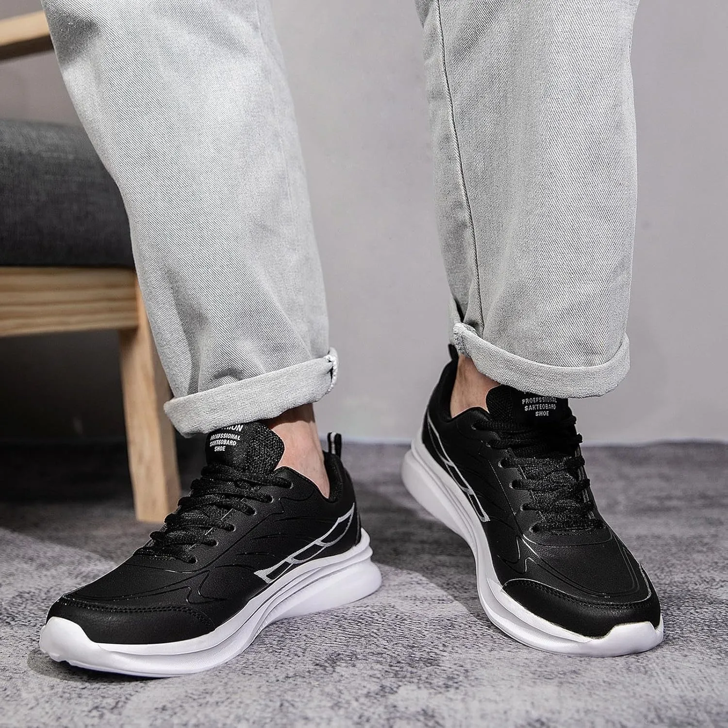 Arch Support Fitness Sneaker for Men Lightweight Breathable Slip on Running Shoe Lightweight Work Shoes for Men