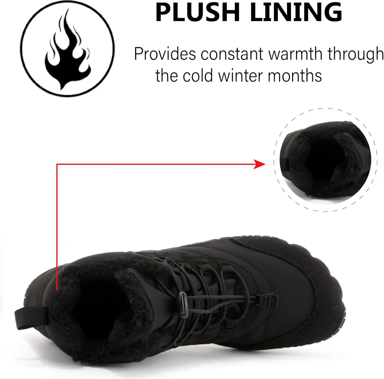 Asifn Mens Winter Barefoot Fur Lined Snow Warm Slip Resistant Minimalist Hiking Boots