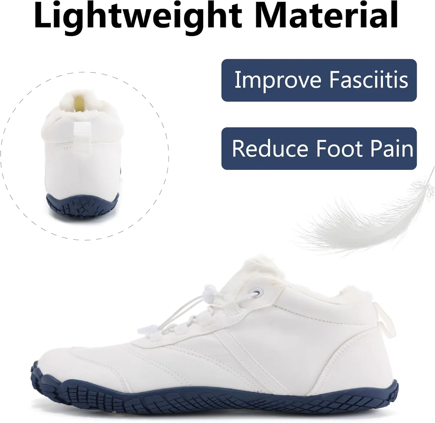Asifn Mens Winter Barefoot Fur Lined Snow Warm Slip Resistant Minimalist Hiking Boots
