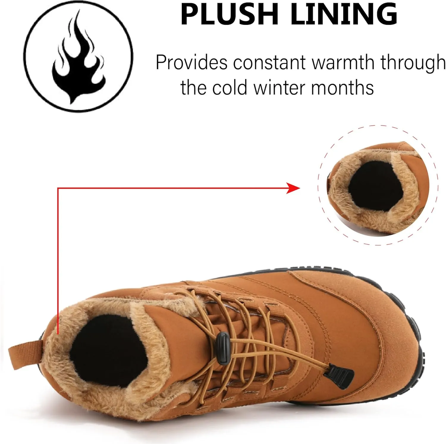 Asifn Mens Winter Barefoot Fur Lined Snow Warm Slip Resistant Minimalist Hiking Boots