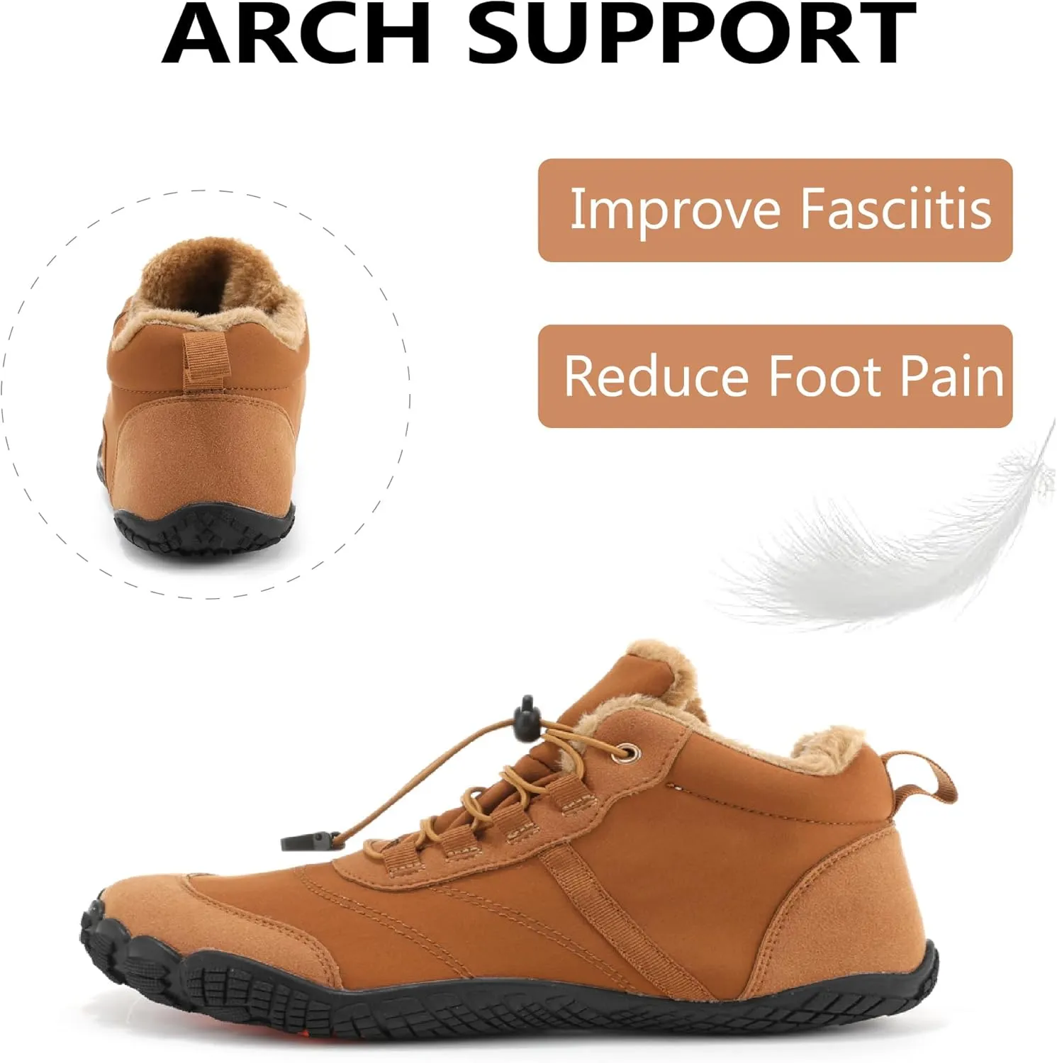 Asifn Mens Winter Barefoot Fur Lined Snow Warm Slip Resistant Minimalist Hiking Boots