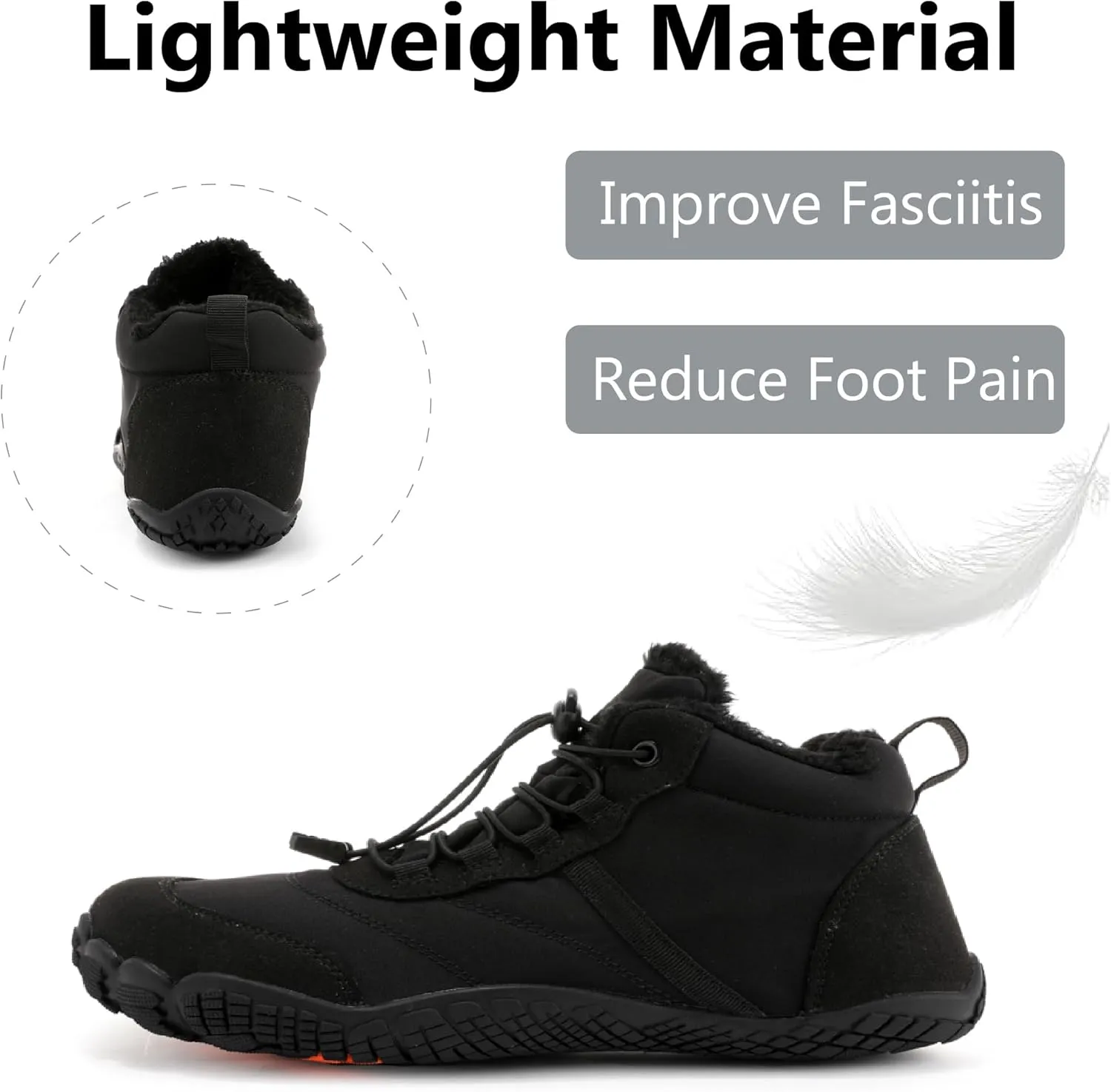 Asifn Mens Winter Barefoot Fur Lined Snow Warm Slip Resistant Minimalist Hiking Boots