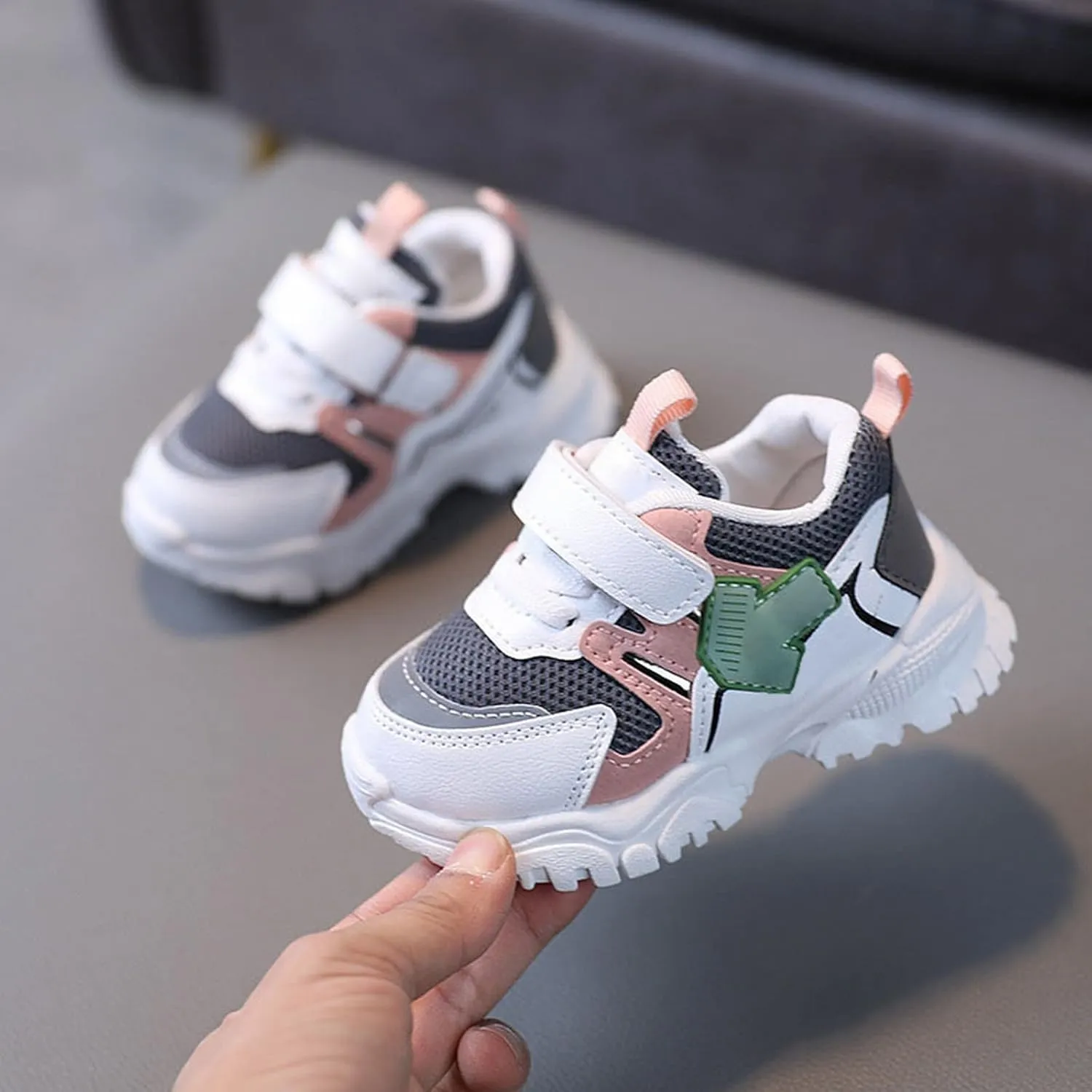 Baby Infant Chunky Sole Non Slip First Walking Sneaker Toddler Newborn Hook and Loops Mesh Breathable Ankle Sport Shoes