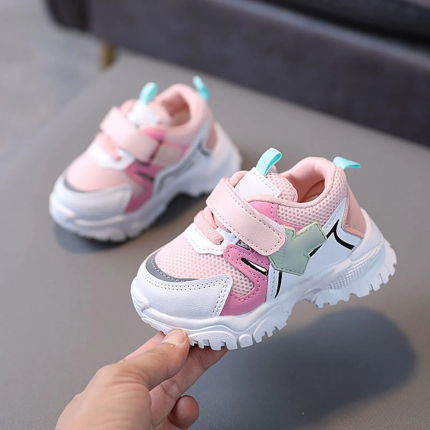 Baby Infant Chunky Sole Non Slip First Walking Sneaker Toddler Newborn Hook and Loops Mesh Breathable Ankle Sport Shoes