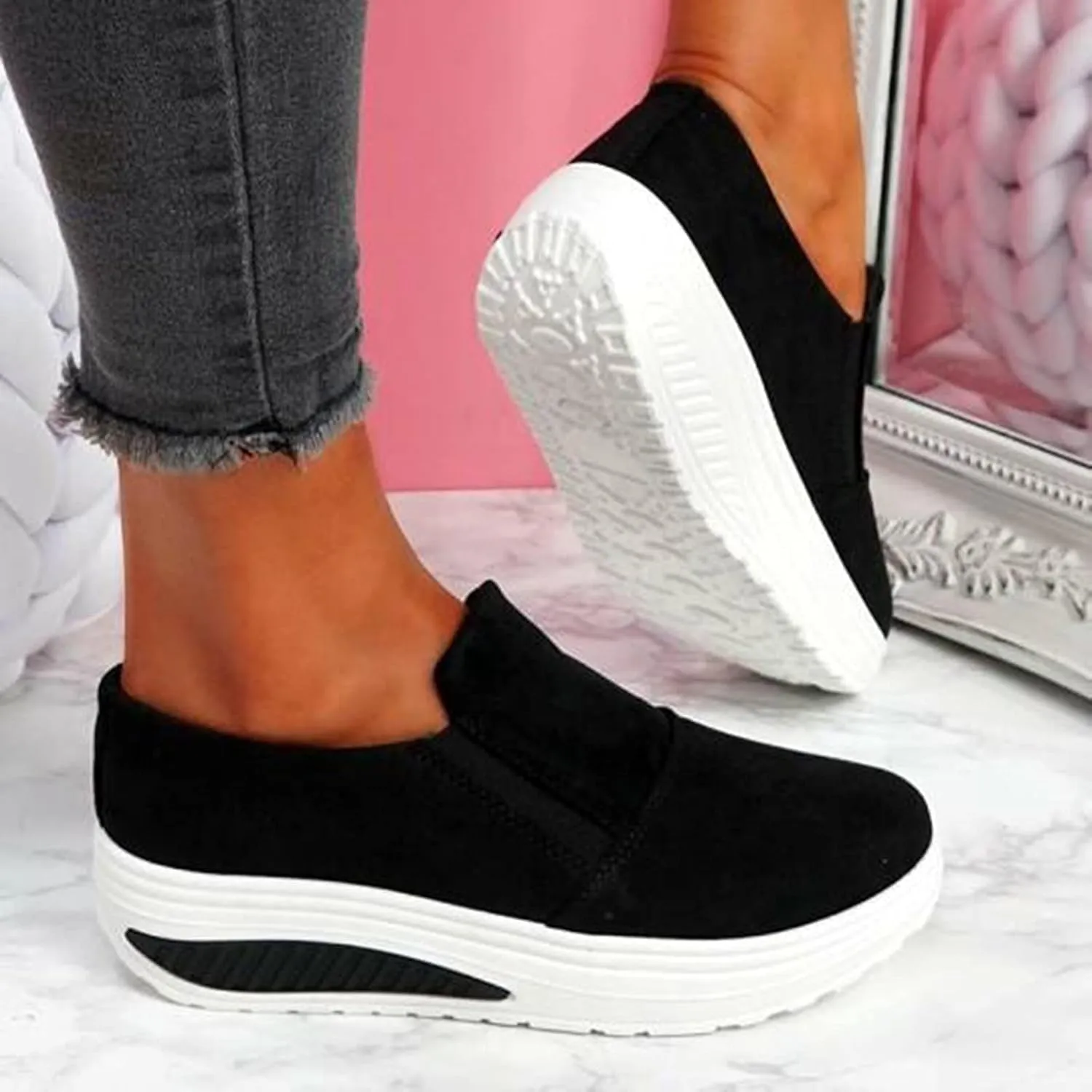 Black Sparkle Sneakers for Women Fashion Zapatos De Mujer para Hacer Ejercicio Shoes for Women Sneakers Trendy White Womens Fashion Sneakers Black Wedge Shoes for Women Slip Resistant