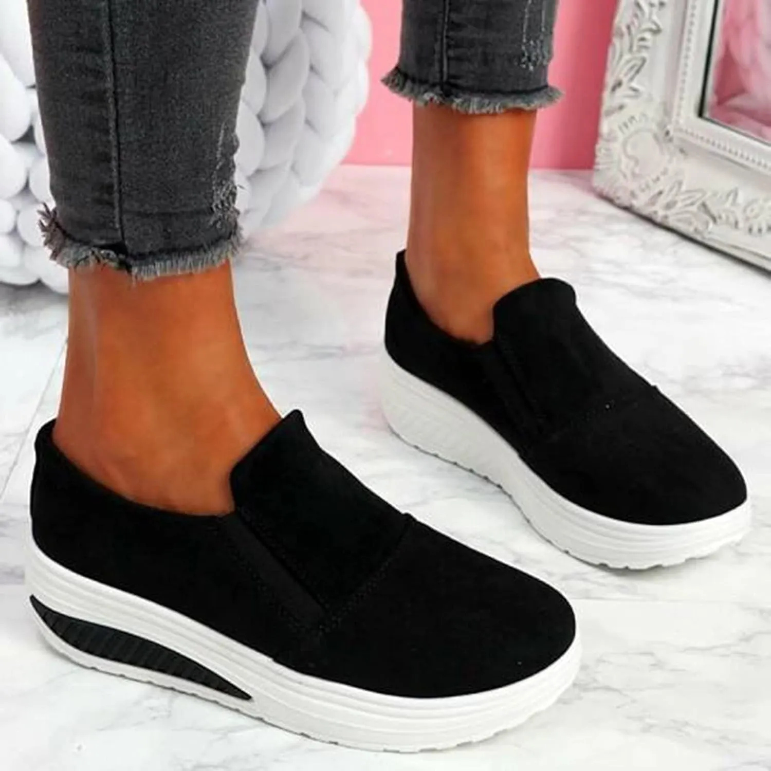 Black Sparkle Sneakers for Women Fashion Zapatos De Mujer para Hacer Ejercicio Shoes for Women Sneakers Trendy White Womens Fashion Sneakers Black Wedge Shoes for Women Slip Resistant
