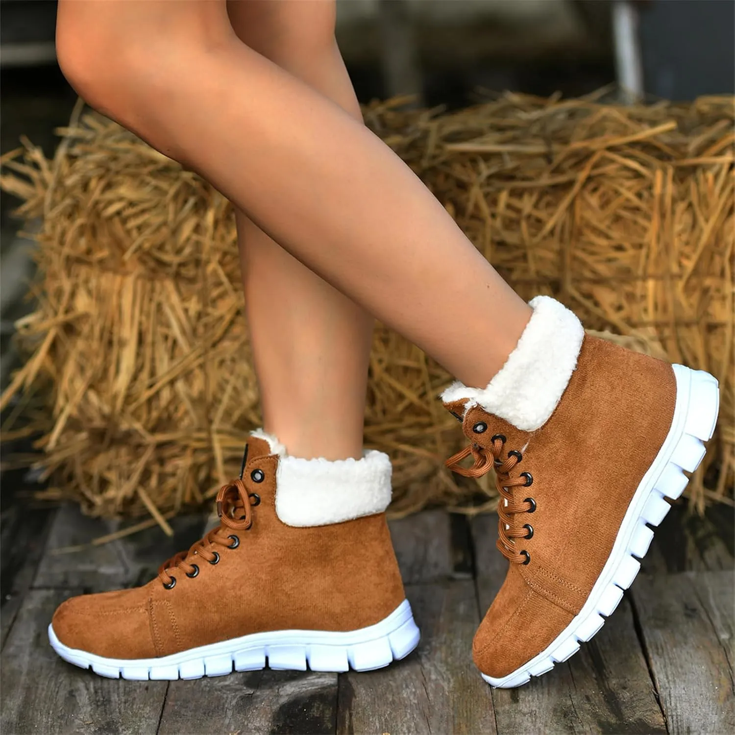 Boots For Women Ankle Booties Winter Snow Boots Fur Lined Warm Slip On Comfortable Outdoor Anti Slip Loafers Shoes