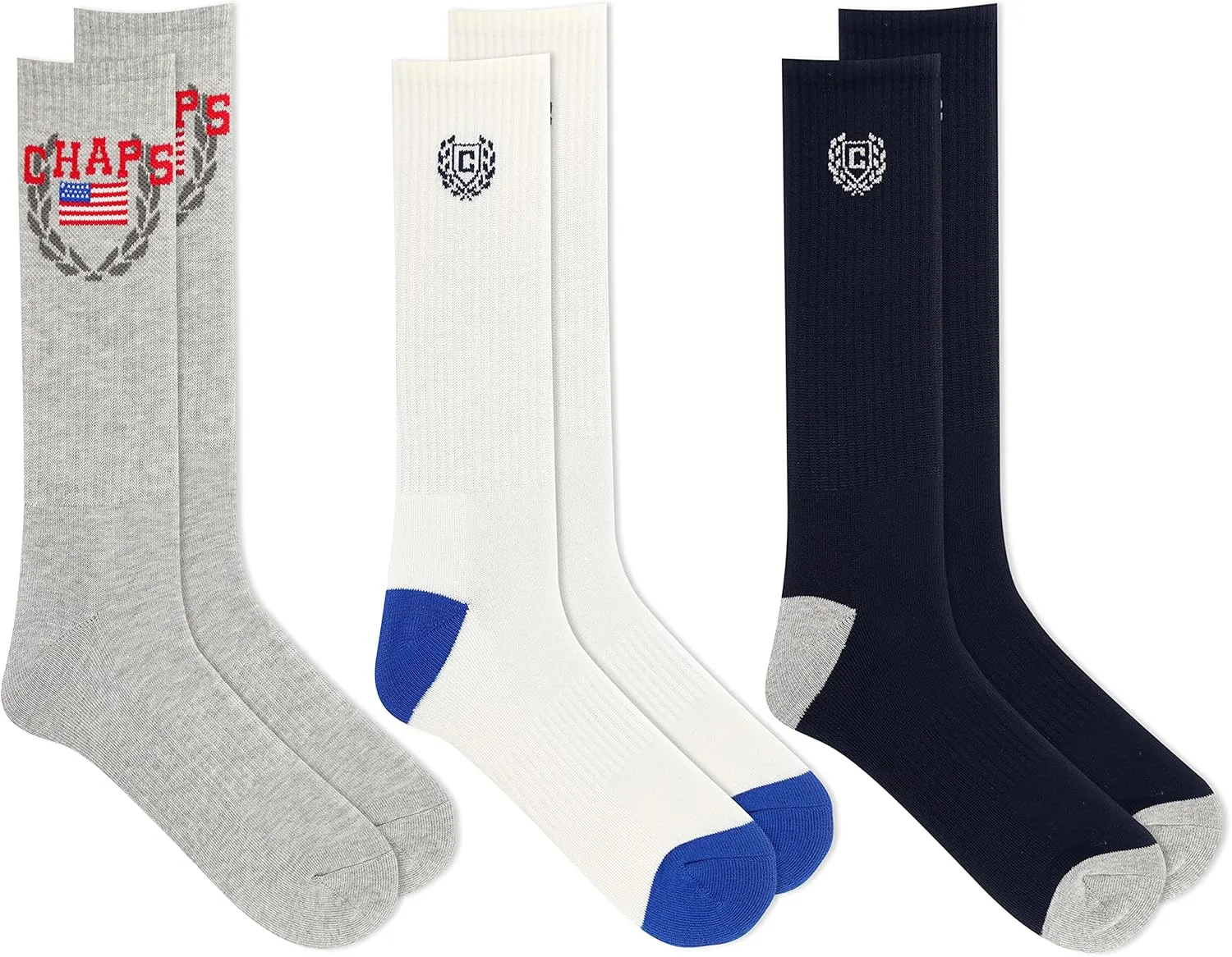 Chaps Men's Casual Fashion Cushioned Crew Socks-3 Pair Pack-Classic Designs with Stretch Blend