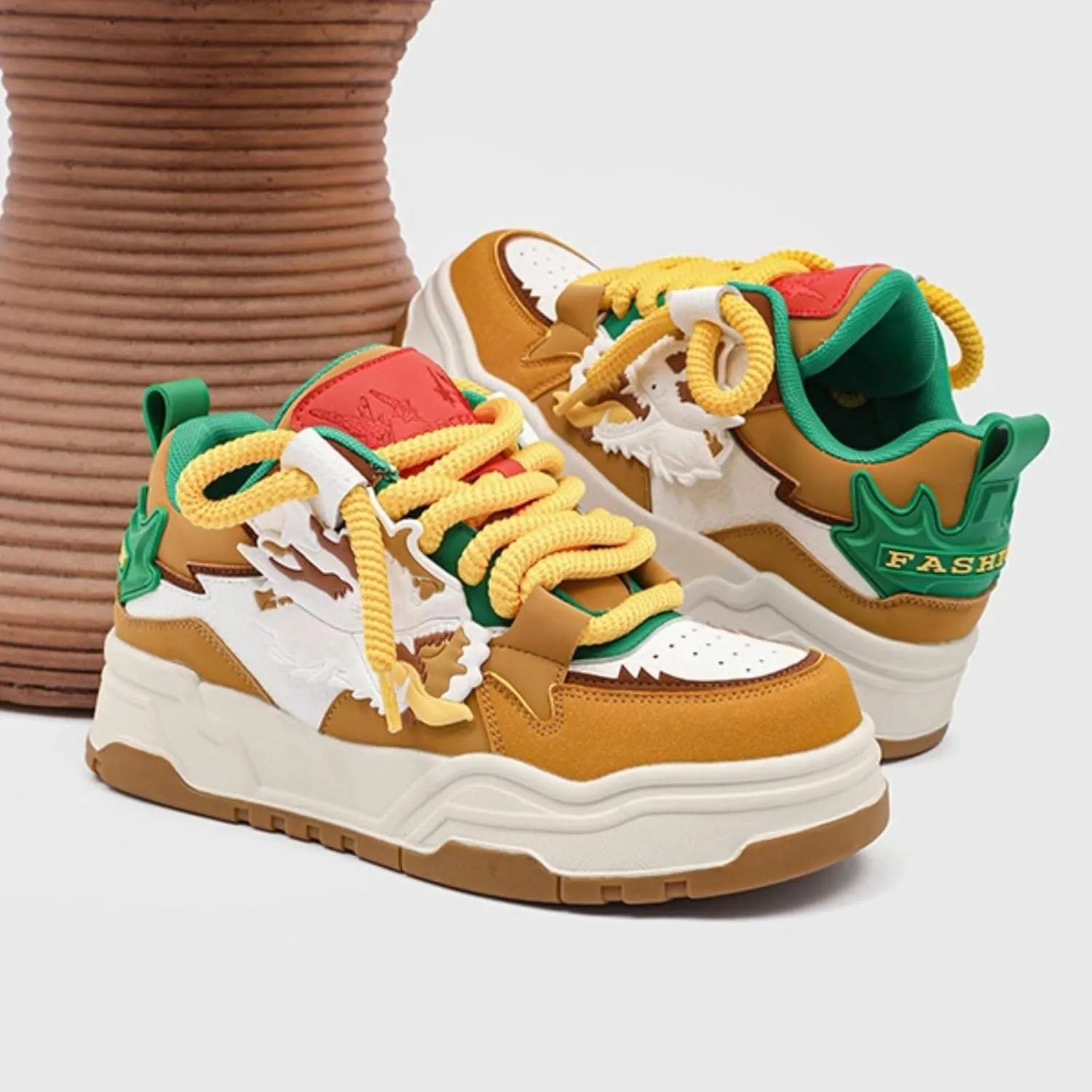 Chunky Sneakers for Men, Street Platform Shoes, Unique 3D Dragon, Height Boost, Urban Trendy Y2K Skate Hip Hop, Limited