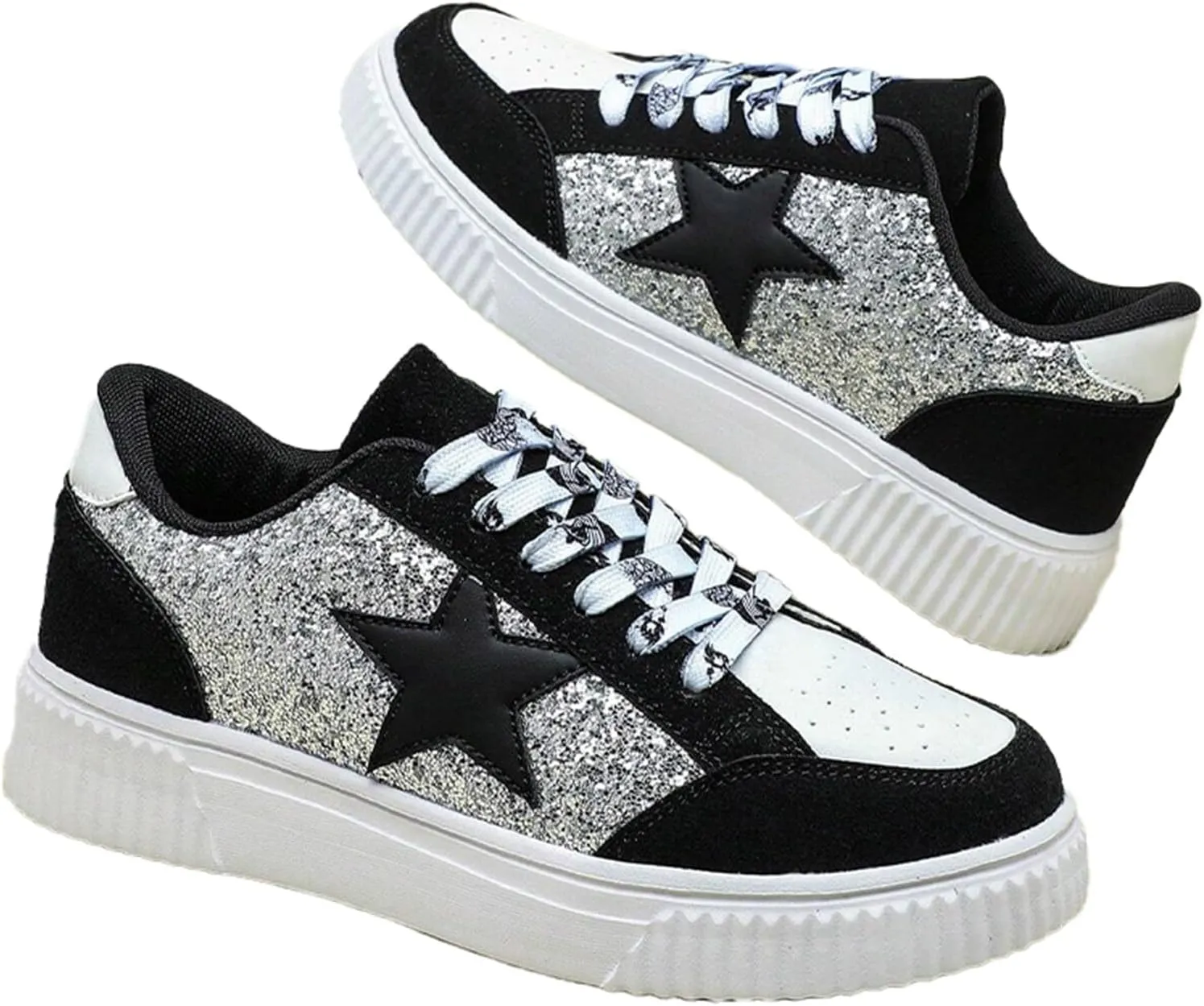 Chunky Y2K Platform Sneakers | Retro Star-Studded Skate Shoes for Women | Trendy Streetwear Casual Comfort Walkers
