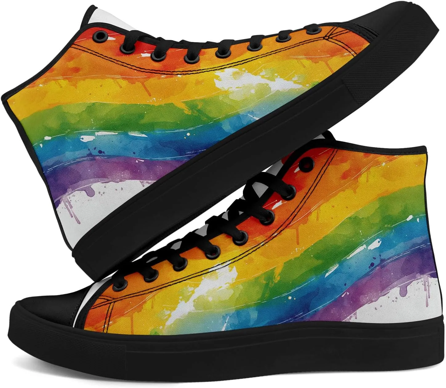Custom Rainbow Stripe High-Top Sneakers Unisex Pride Personalized LGBTQ Canvas Shoes Gift Fashion Casual Sneakers