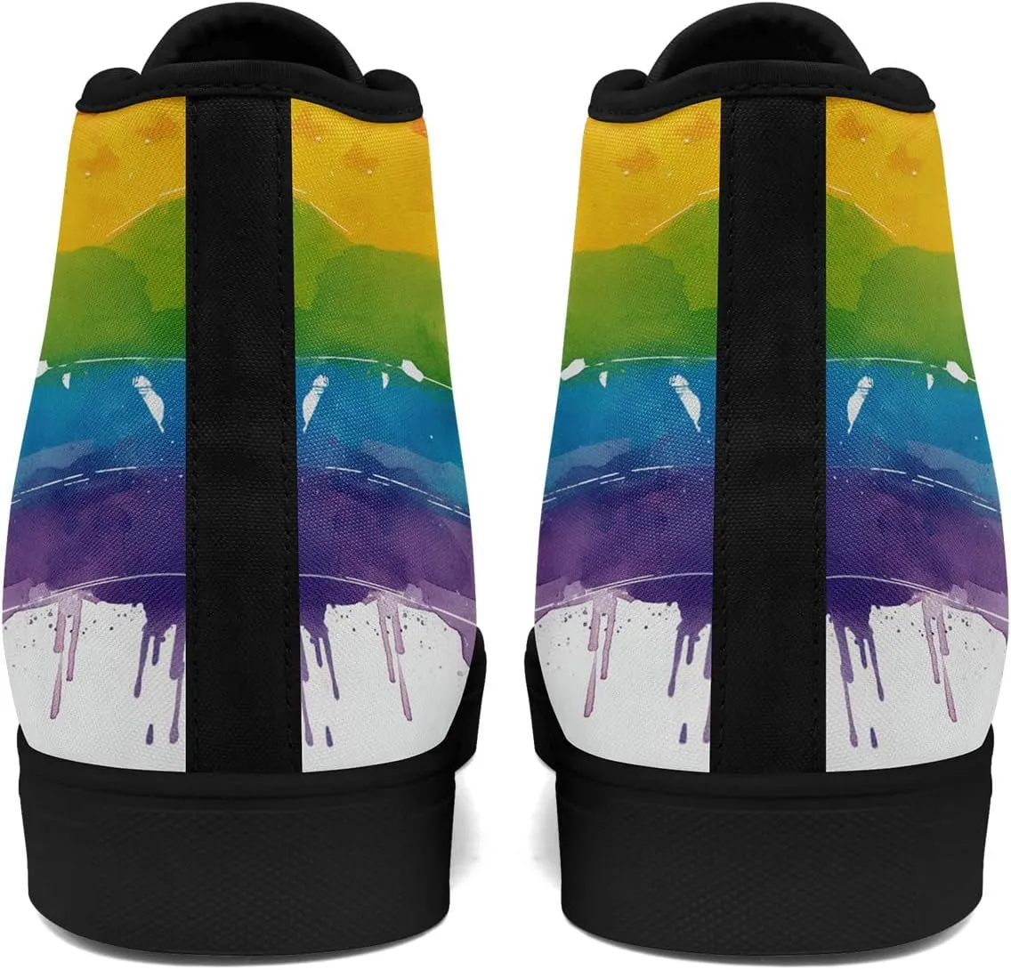 Custom Rainbow Stripe High-Top Sneakers Unisex Pride Personalized LGBTQ Canvas Shoes Gift Fashion Casual Sneakers