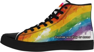 Custom Rainbow Stripe High-Top Sneakers Unisex Pride Personalized LGBTQ Canvas Shoes Gift Fashion Casual Sneakers