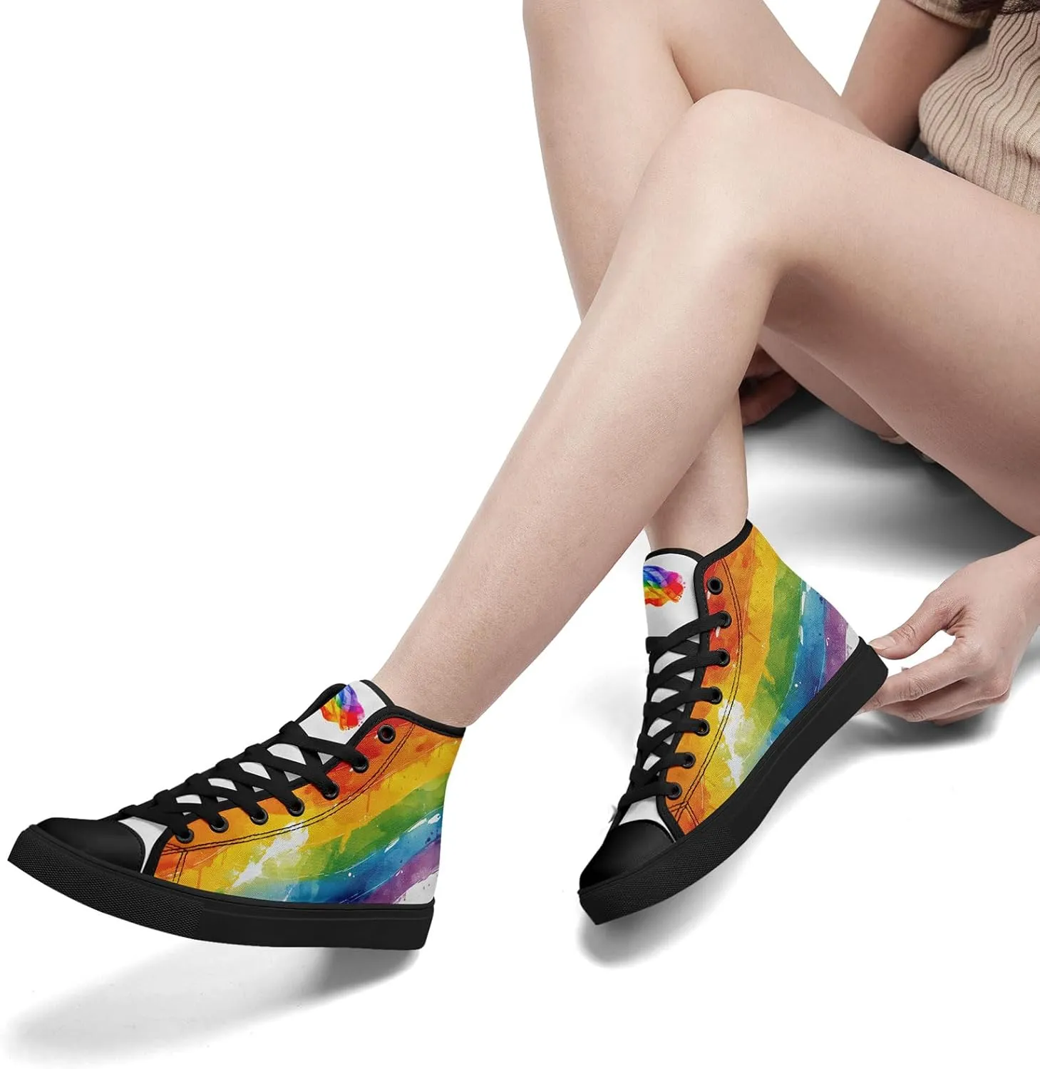 Custom Rainbow Stripe High-Top Sneakers Unisex Pride Personalized LGBTQ Canvas Shoes Gift Fashion Casual Sneakers