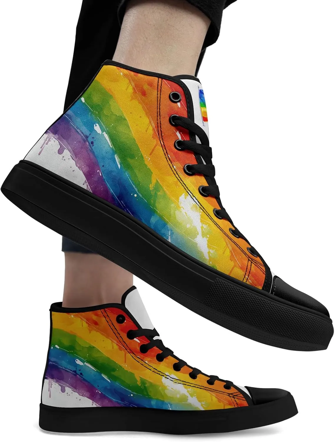 Custom Rainbow Stripe High-Top Sneakers Unisex Pride Personalized LGBTQ Canvas Shoes Gift Fashion Casual Sneakers