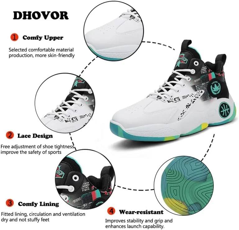 DHOVOR Mens Basketball Shoes, Youth Basketball Sneakers, Anti Slip Basketball Trainers Sports Shoes for Men Indoor and Outdoor