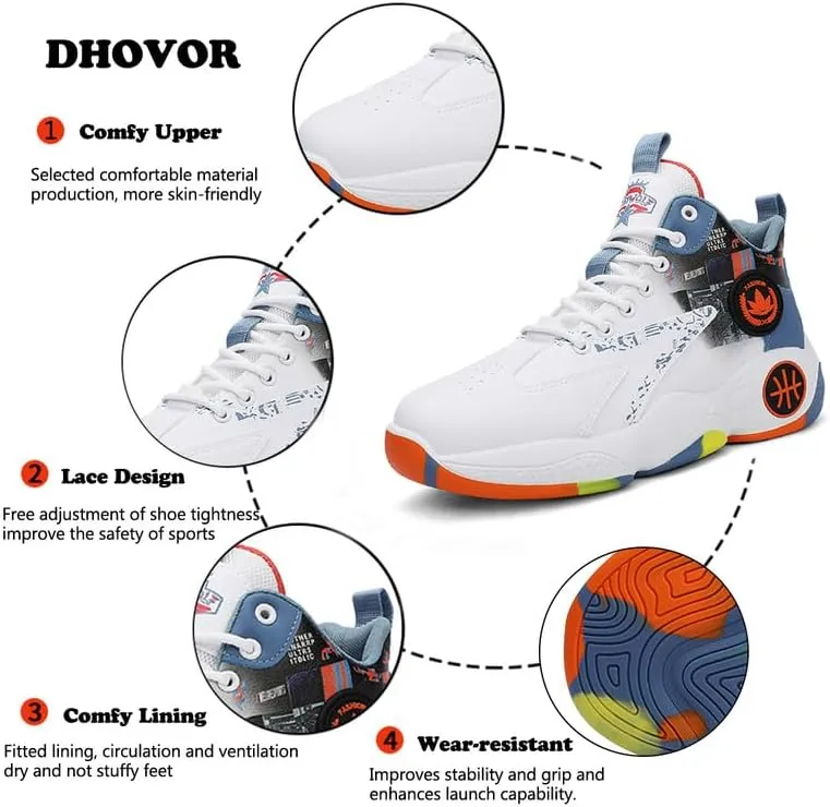 DHOVOR Mens Basketball Shoes, Youth Basketball Sneakers, Anti Slip Basketball Trainers Sports Shoes for Men Indoor and Outdoor