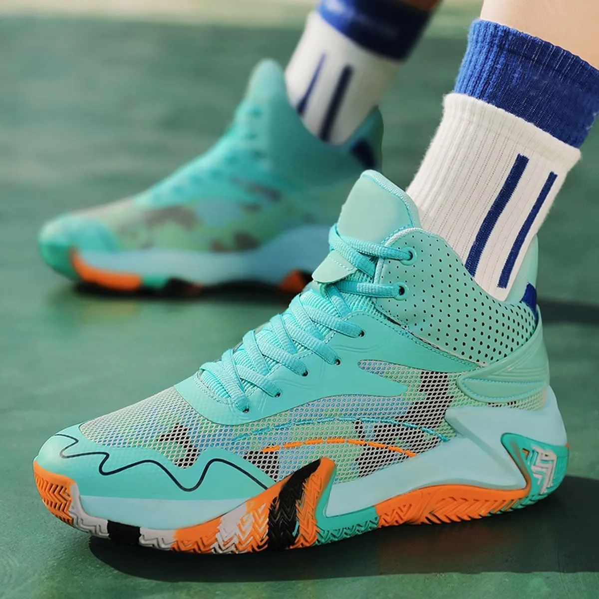 DHOVOR Mens High-top Basketball Shoes, Youth Fashion Basketball Sneakers, Non Slip Basketball Trainers Sports Shoes for Men Walking Shoes Indoor and Outdoor