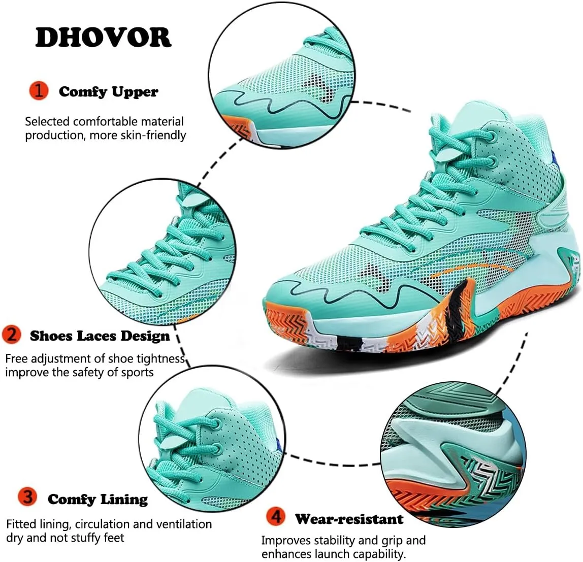 DHOVOR Mens High-top Basketball Shoes, Youth Fashion Basketball Sneakers, Non Slip Basketball Trainers Sports Shoes for Men Walking Shoes Indoor and Outdoor