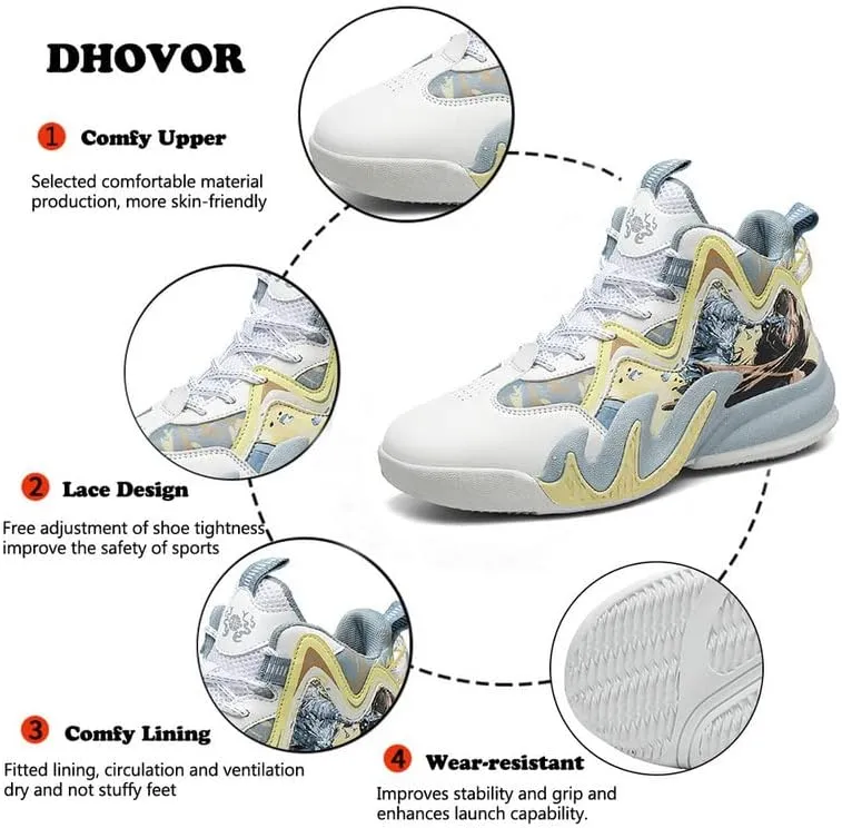 DHOVOR Men's Women's Basketball Shoes, Youth High Top Fashion Basketball Sneakers, Anti Slip Basketball Trainers, Sports Shoes for Mens Outdoor and Indoor