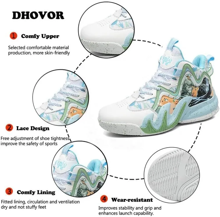 DHOVOR Men's Women's Basketball Shoes, Youth High Top Fashion Basketball Sneakers, Anti Slip Basketball Trainers, Sports Shoes for Mens Outdoor and Indoor