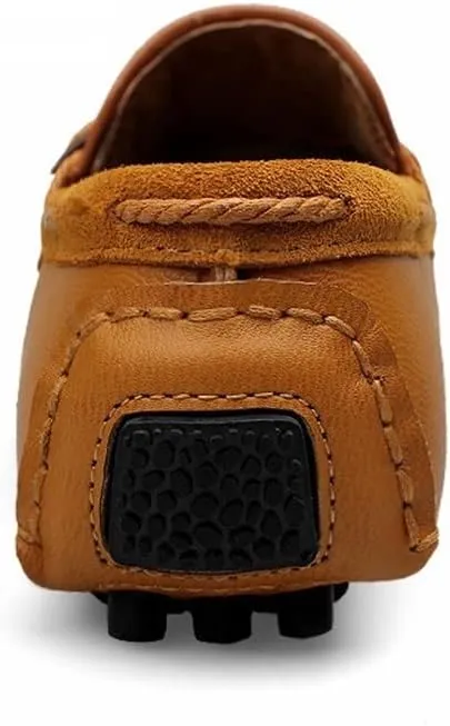 Driving Moccasins Loafer Shoes for Men Woven Genuine Leather Deck Shoes Stitching Details Rubber Sole Flat Heel Anti-Slip Flexible Casual Slip on for Any Attire