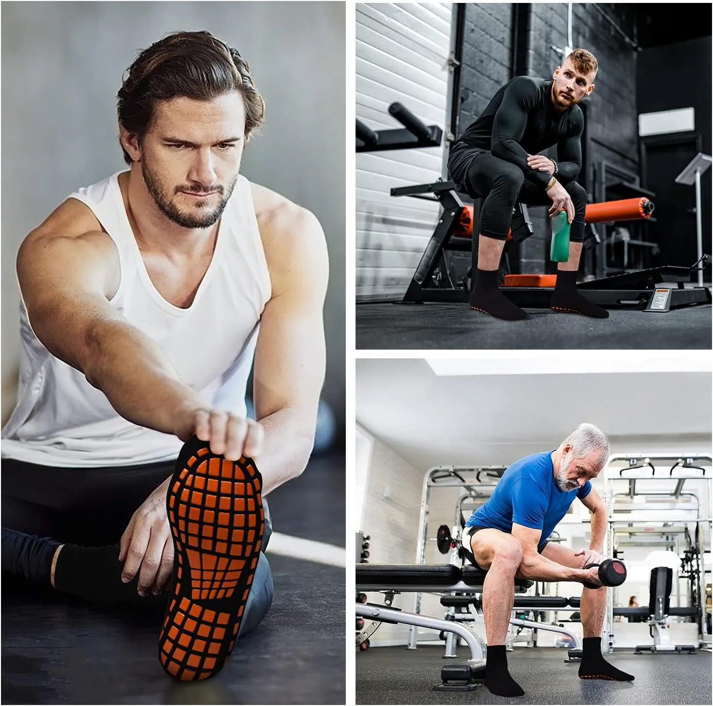 ELUTONG Men Non Slip Sticky Grips Socks 3 Pairs Tile Wood Floors Anti-Skid Workout Yoga Pilates Hospital Slipper Socks