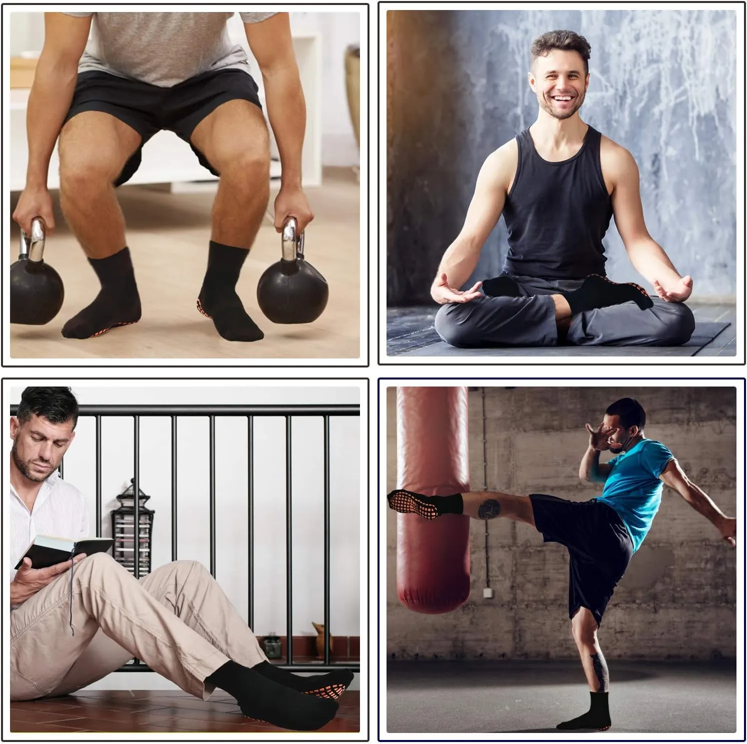 ELUTONG Men Non Slip Sticky Grips Socks 3 Pairs Tile Wood Floors Anti-Skid Workout Yoga Pilates Hospital Slipper Socks