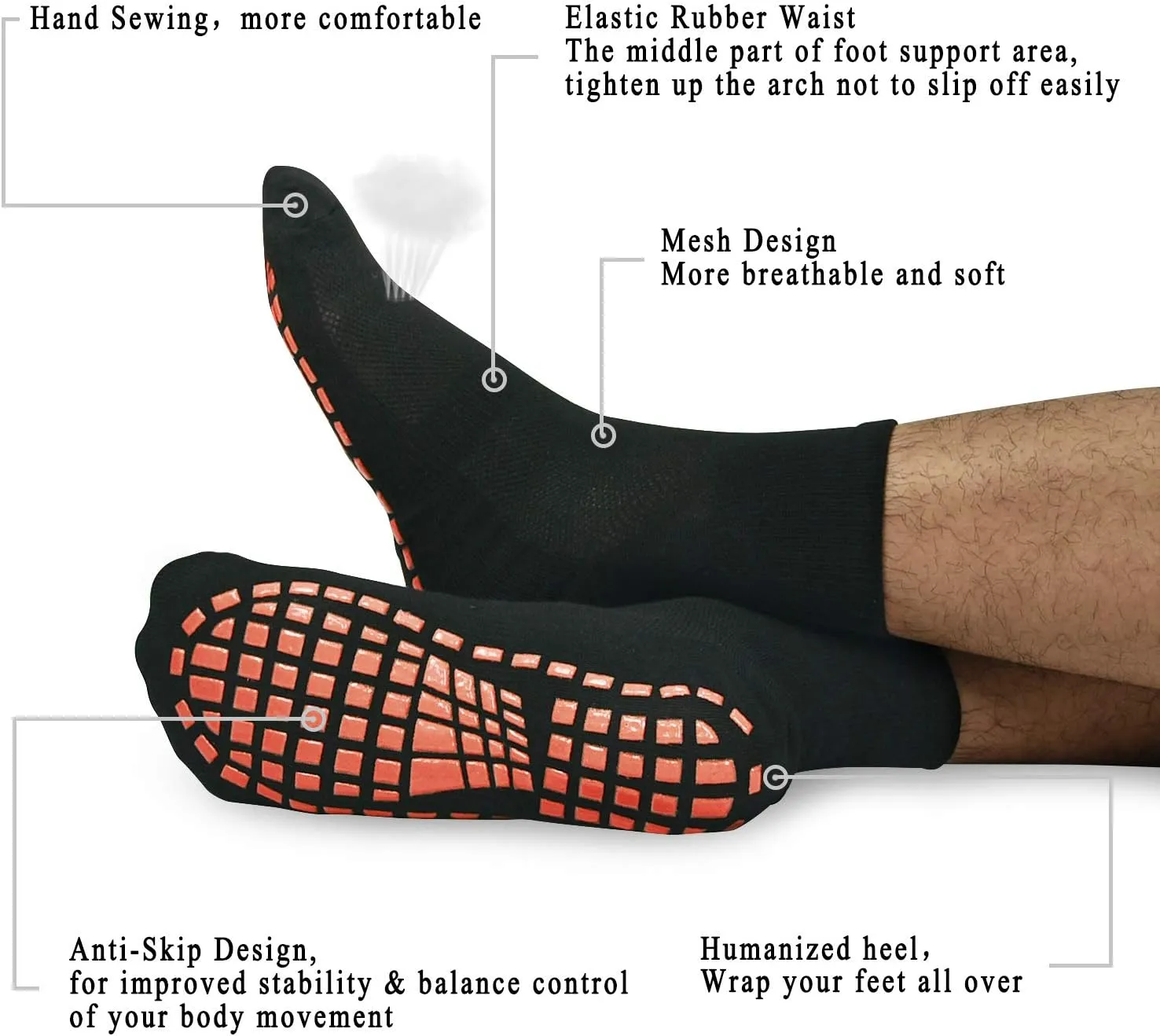 ELUTONG Men Non Slip Sticky Grips Socks 3 Pairs Tile Wood Floors Anti-Skid Workout Yoga Pilates Hospital Slipper Socks