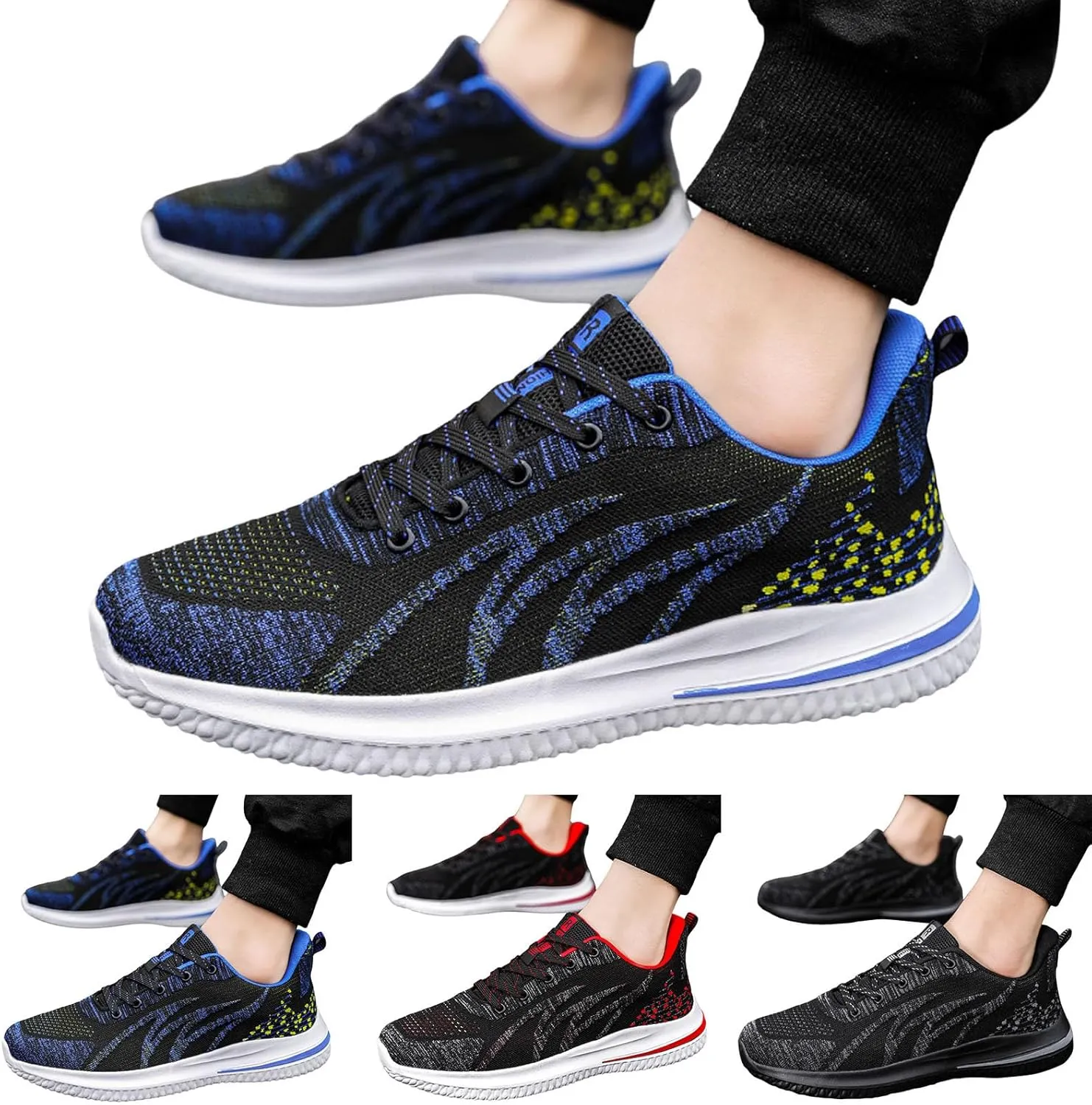 Fashion Sneakers Shoes Men Sports Shoes Fashion New Pattern Mesh Breathable Lace Up Flat Bottom Comfortable Casual