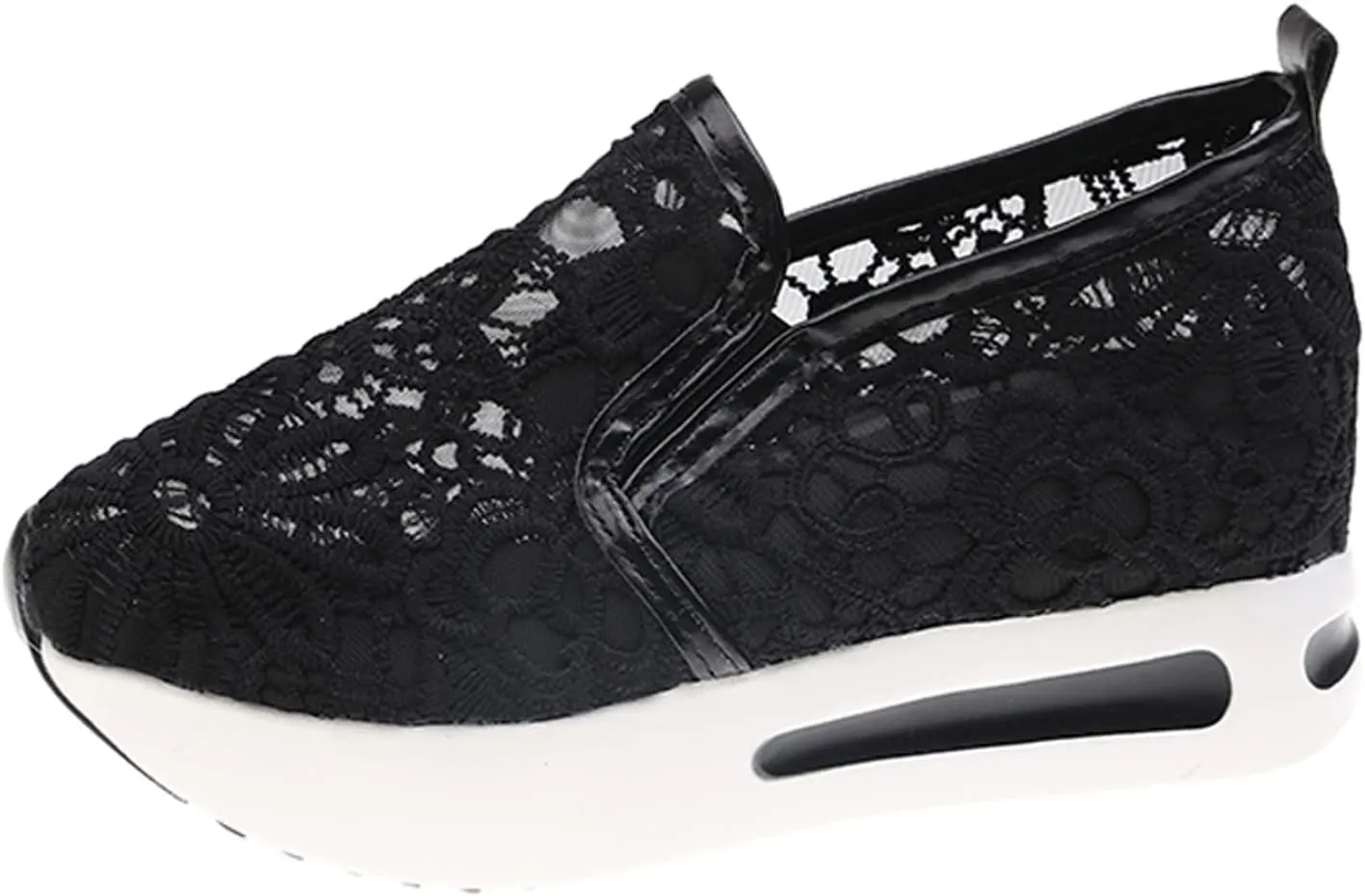 Hbeylia Platform Wedge Sneakers for Women Fashion Embroidery Floral Mesh Air Comfort Chunky Sole Hidden High Heels Slip On Loafers Breathable Walking Work Shoes with Arch Support