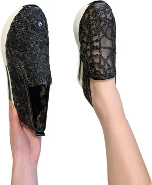 Hbeylia Platform Wedge Sneakers for Women Fashion Embroidery Floral Mesh Air Comfort Chunky Sole Hidden High Heels Slip On Loafers Breathable Walking Work Shoes with Arch Support