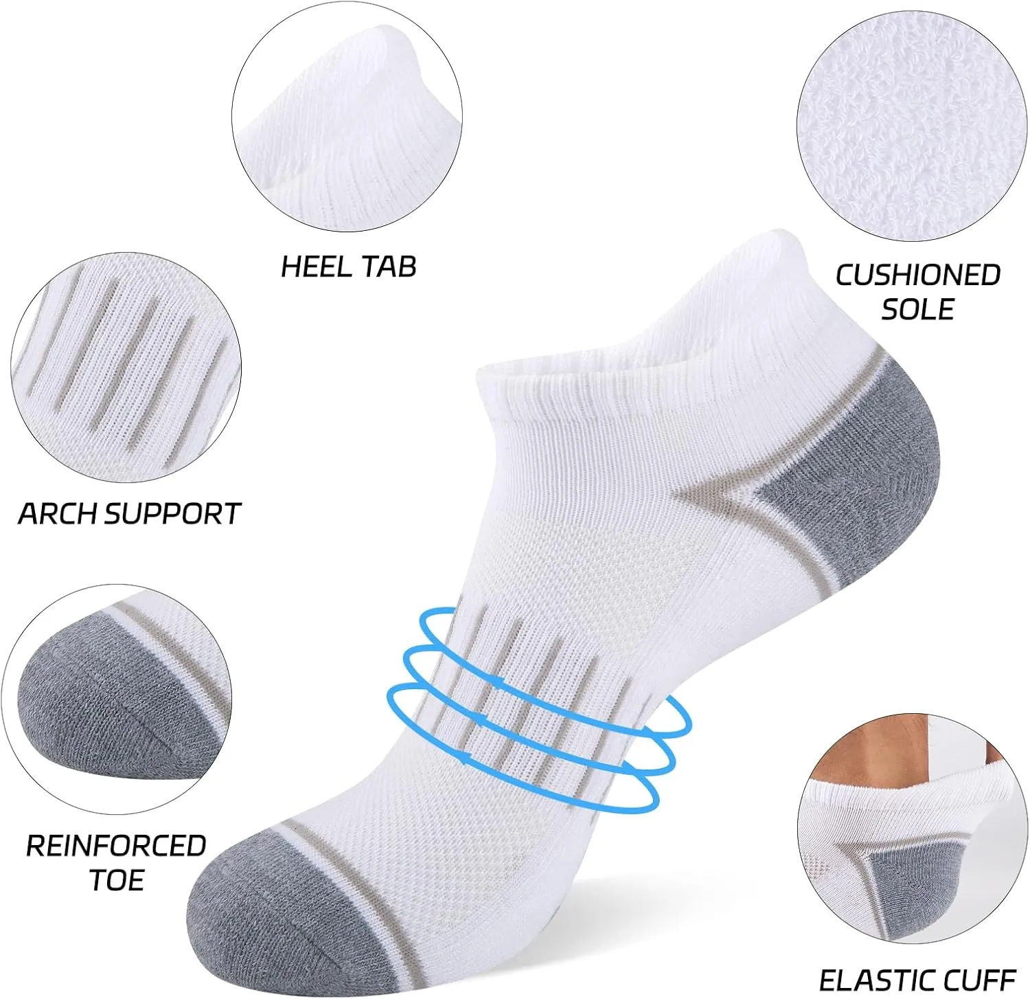 Heatuff 12 Pairs Men's Ankle Running Socks Cushioned Low Cut Athletic Sports Casual Tab Socks