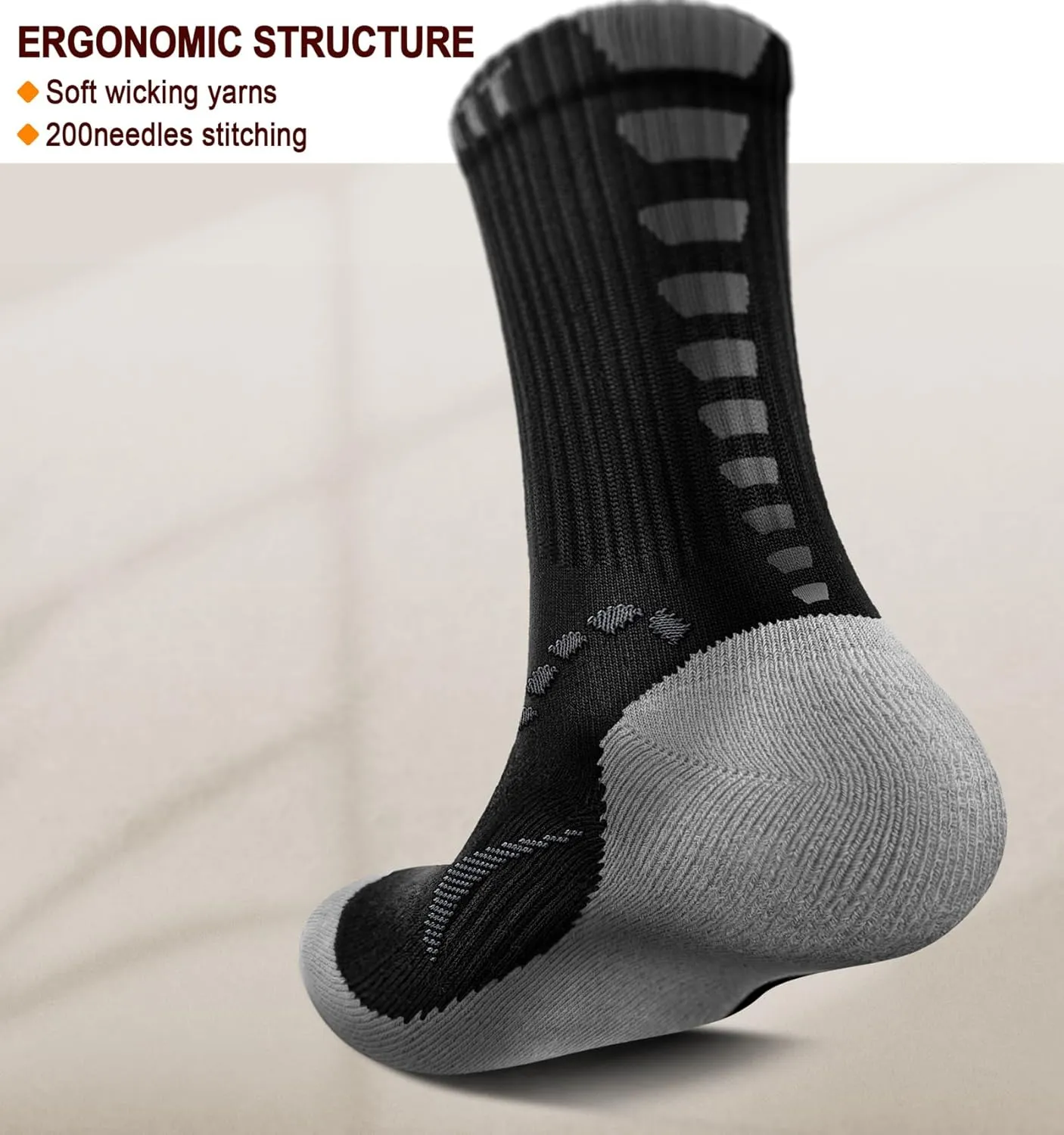 KEMISANT Men Socks, Athletic Running Socks Compression Wicking For Men Sports Hiking Fishing Cushioned Sole Arch Support