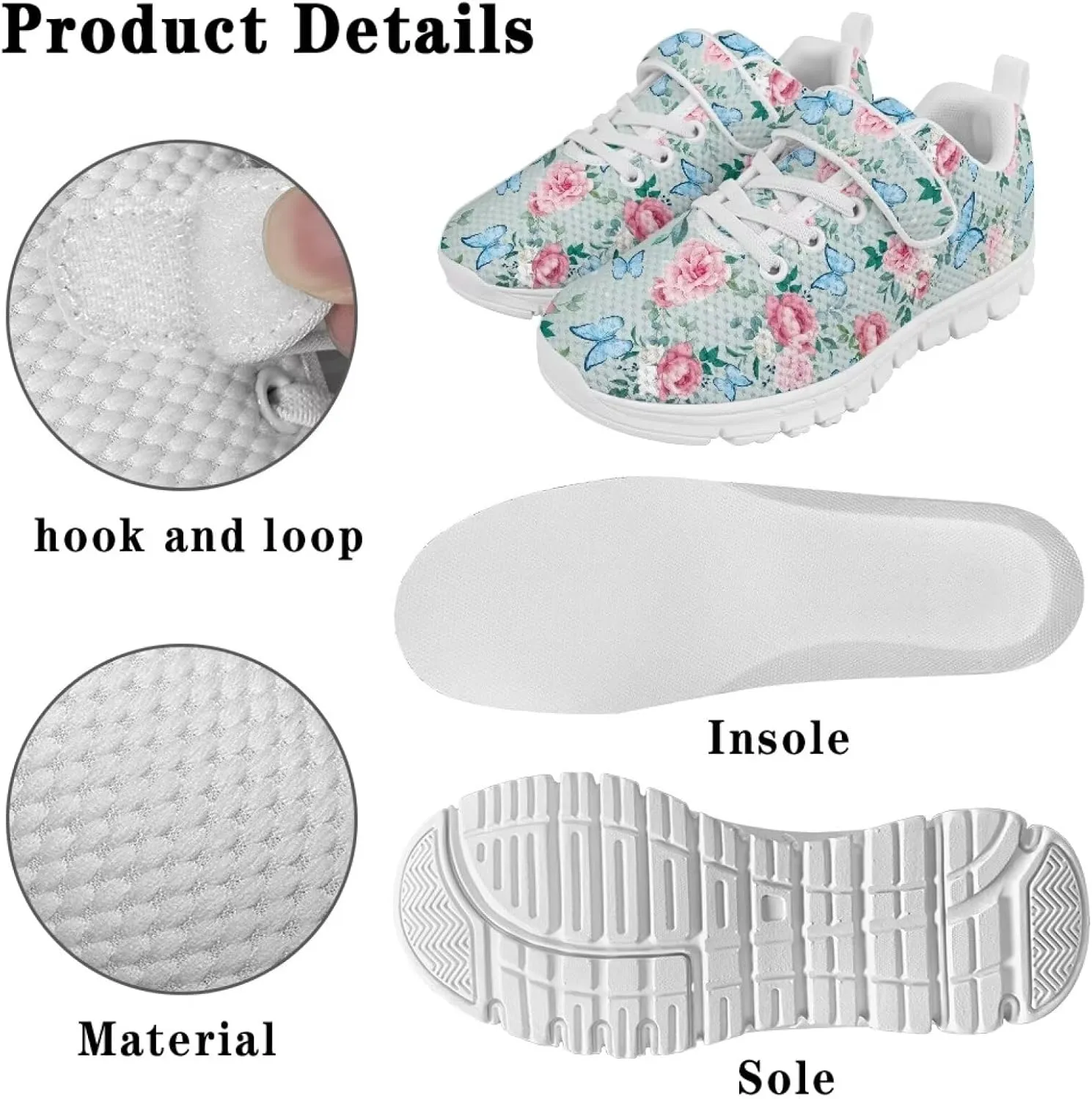 Kids Running Shoes Girls Slip on Sneakers Shoes Mesh Soft Tennis Shoes