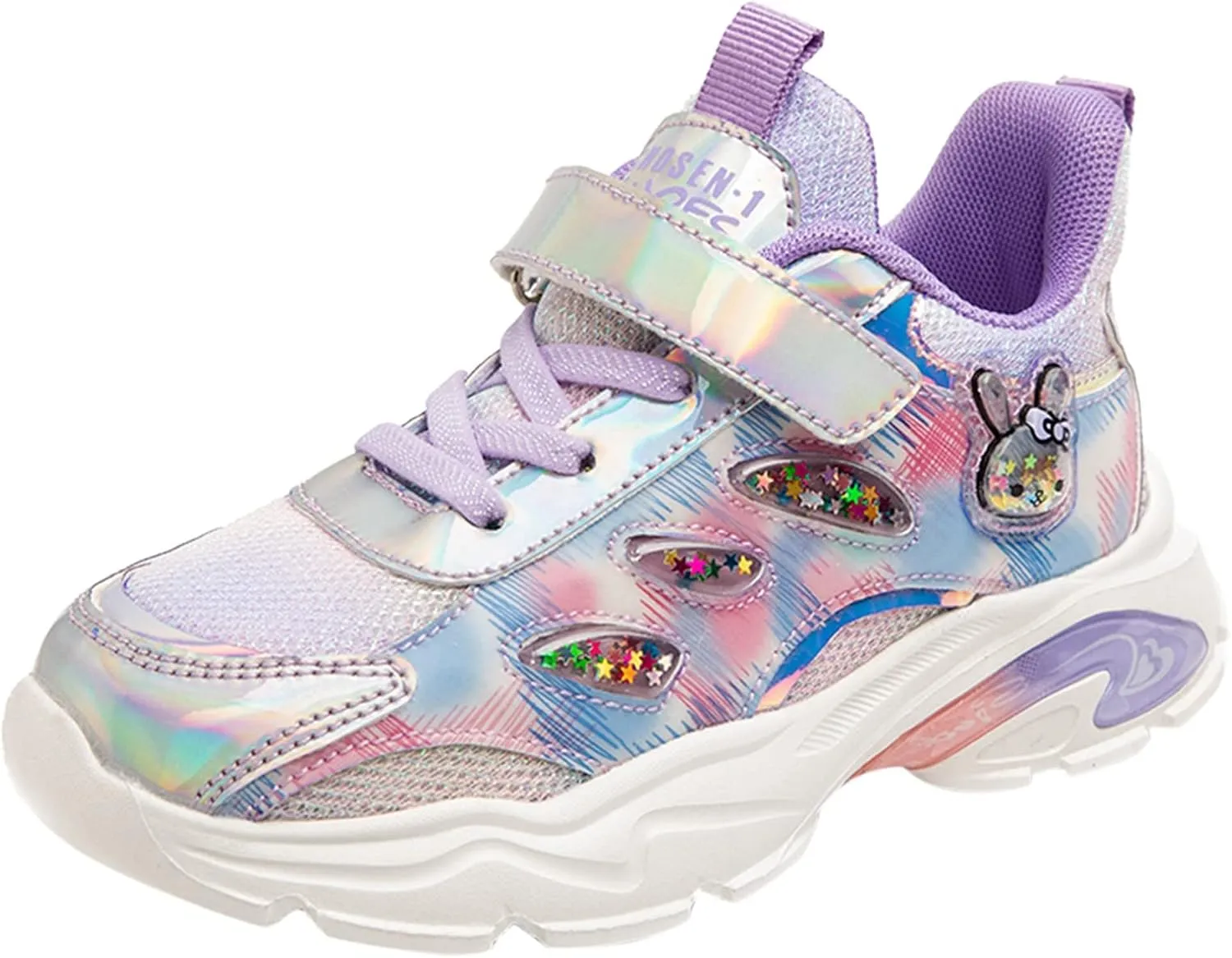 Kids Sparkly Glitter Lace-up Athletic Running Sneakers Cute artoon Bunny Girls Toddler Girl Slip on Sneaker