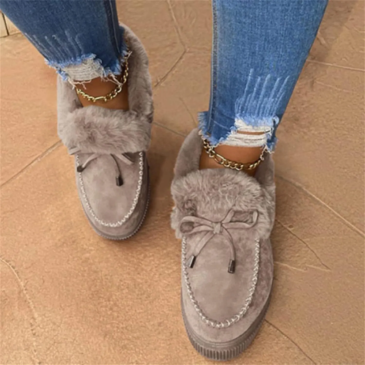 Ladmiple Booties For Women 2024 Snow Boots Winter Shoes Fur Lined Warm Slip On Ankle Boots Comfortable Walking Loafers Shoes