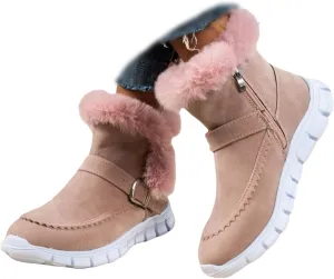 Ladmiple Booties For Women 2024 Snow Boots Winter Warm Fur Lined Anti-Slip Ankle Booties Outdoor Slip On Warm Loafers Shoes
