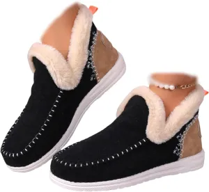 Ladmiple Booties For Women 2024 Warm Fur Lined Winter Snow Boots Outdoor Short Ankle Booties Slip On Fashion Loafers Shoes