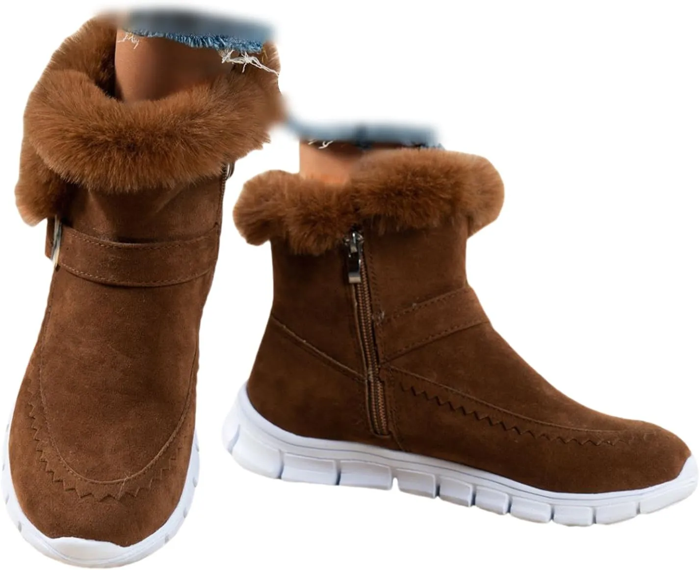 Ladmiple Boots For Women Ankle Booties Winter Slip On Warm Snow Boots Fashion Fur Lined Thickening Comfortable Loafers Shoes