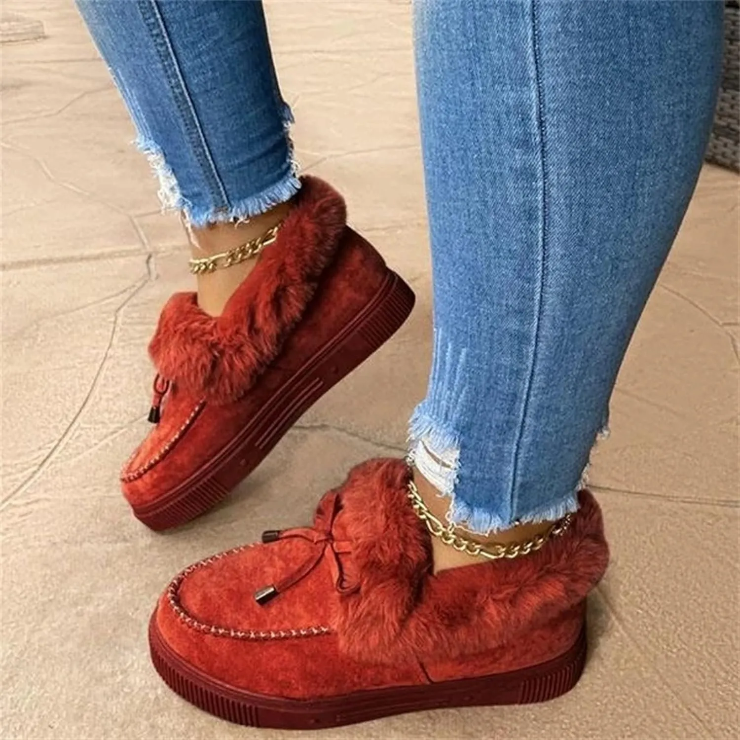 Ladmiple Boots For Women Ankle Booties Winter Snow Boots Slip on Fur Lined Cold Weather Warm Comfortable Loafers Shoes 2024