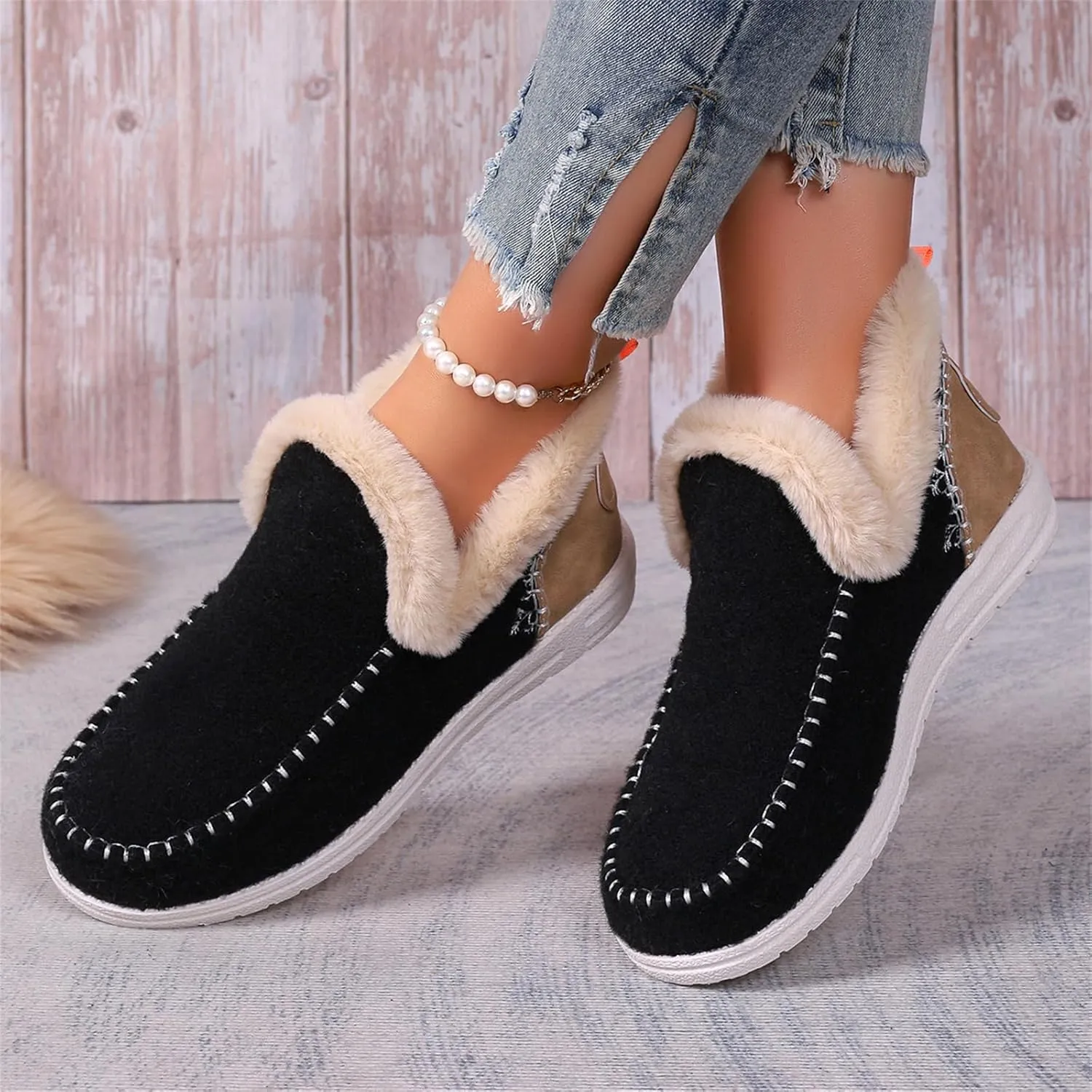 Ladmiple Boots For Women Ankle Booties Winter Snow Boots Warm Slip On Outdoor Fur Lined Comfortable Fashion Loafers Shoes