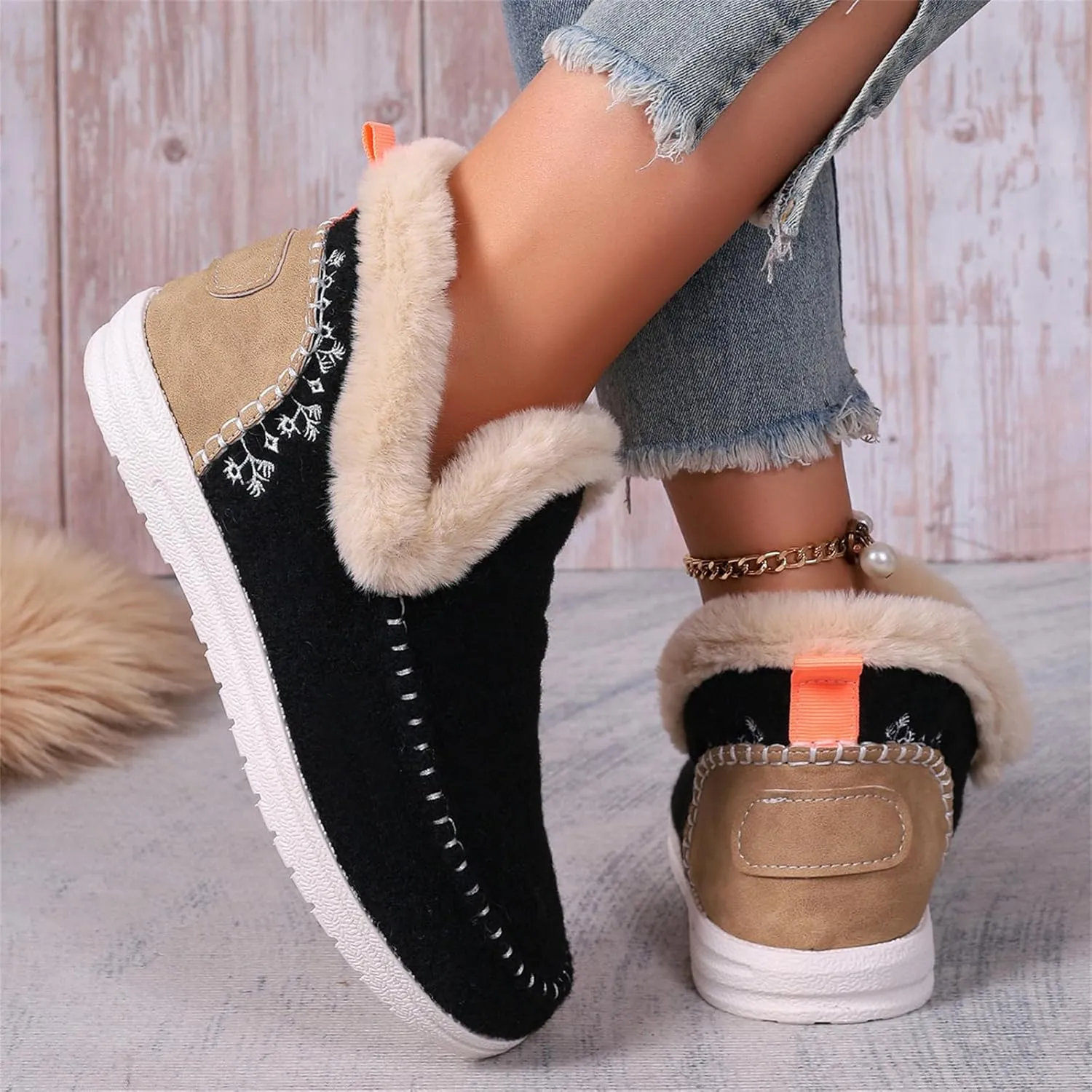 Ladmiple Boots For Women Ankle Booties Winter Snow Boots Warm Slip On Outdoor Fur Lined Comfortable Fashion Loafers Shoes