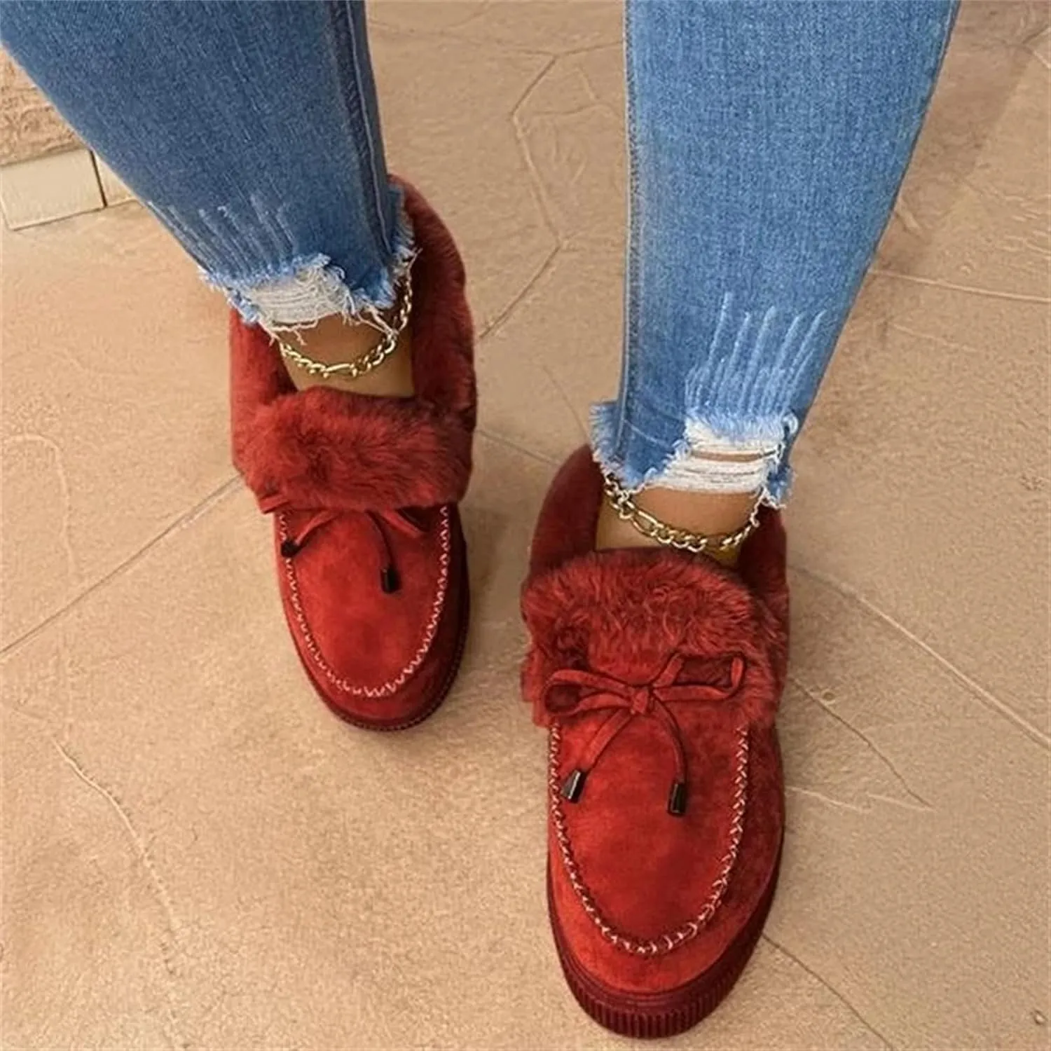 Ladmiple Snow Boots For Women 2023 Trendy Warm Ankle Booties Comfortable Slip On Outdoor Fur Lined Walking Winter Shoes