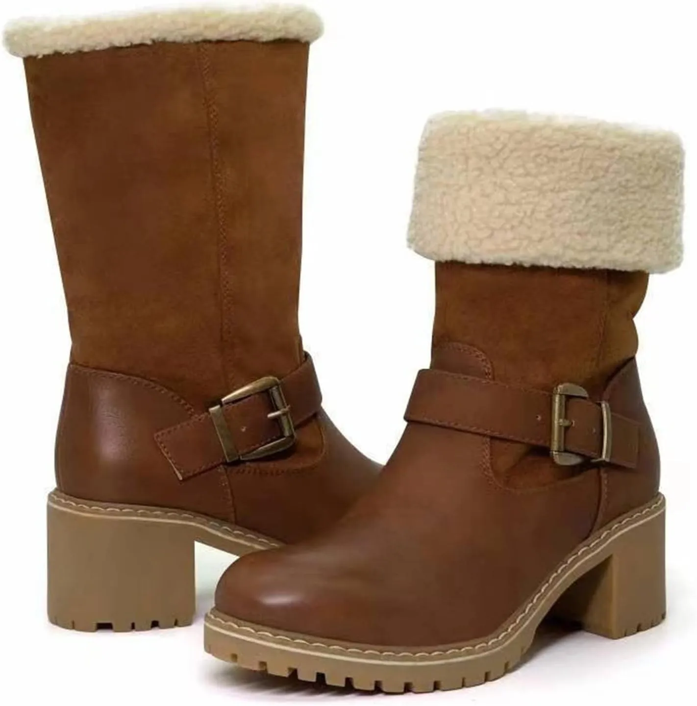 Ladmiple Snow Boots For Women Cute High Top Warm Fur Lined Winter Ankle Booties Outdoor Slip On Fashion Mid Calf Walking Shoe