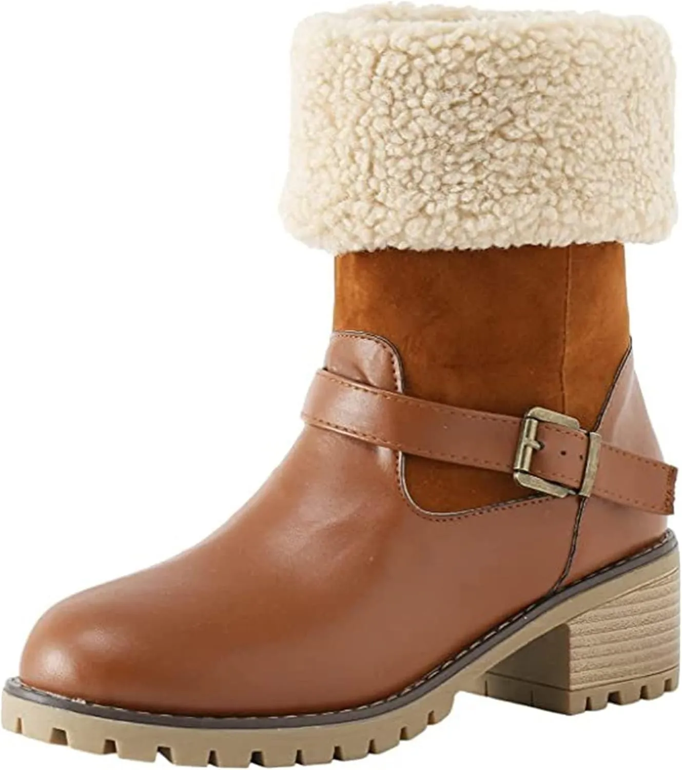 Ladmiple Snow Boots For Women Cute High Top Warm Fur Lined Winter Ankle Booties Outdoor Slip On Fashion Mid Calf Walking Shoe