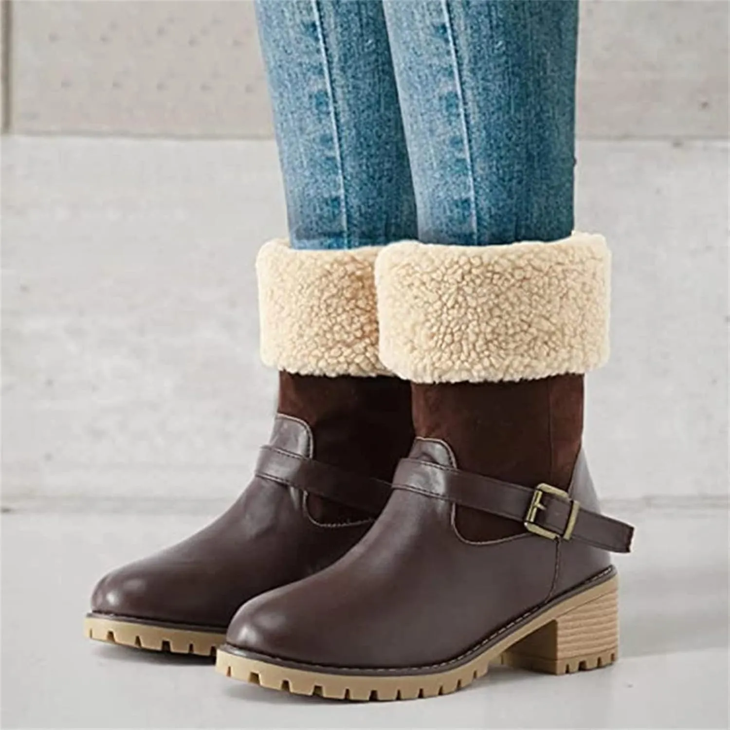 Ladmiple Snow Boots For Women Cute High Top Warm Fur Lined Winter Ankle Booties Outdoor Slip On Fashion Mid Calf Walking Shoe
